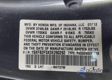 2013 Honda Civic Lx from USA, damaged, VIN 19XFB2F5XDE260292